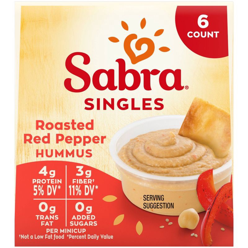 slide 2 of 6, Sabra Roasted Red Pepper Hummus Singles - 12oz/6pk, 6 ct; 12 oz