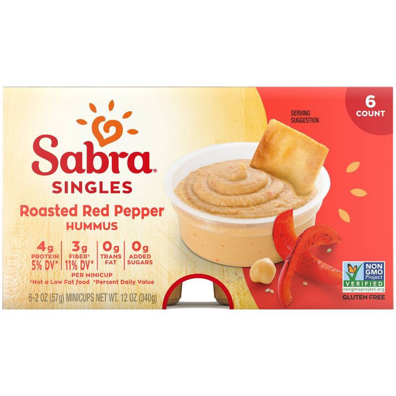 slide 3 of 6, Sabra Roasted Red Pepper Hummus Singles - 12oz/6pk, 6 ct; 12 oz