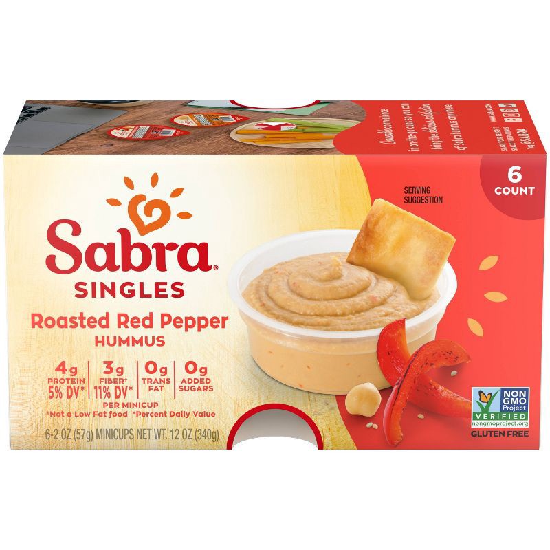 slide 4 of 6, Sabra Roasted Red Pepper Hummus Singles - 12oz/6pk, 6 ct; 12 oz