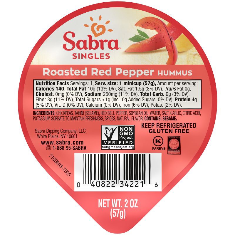 slide 6 of 6, Sabra Roasted Red Pepper Hummus Singles - 12oz/6pk, 6 ct; 12 oz