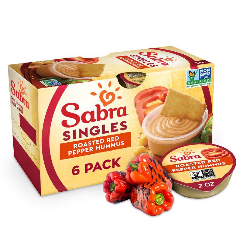 slide 1 of 6, Sabra Roasted Red Pepper Hummus Singles - 12oz/6pk, 6 ct; 12 oz