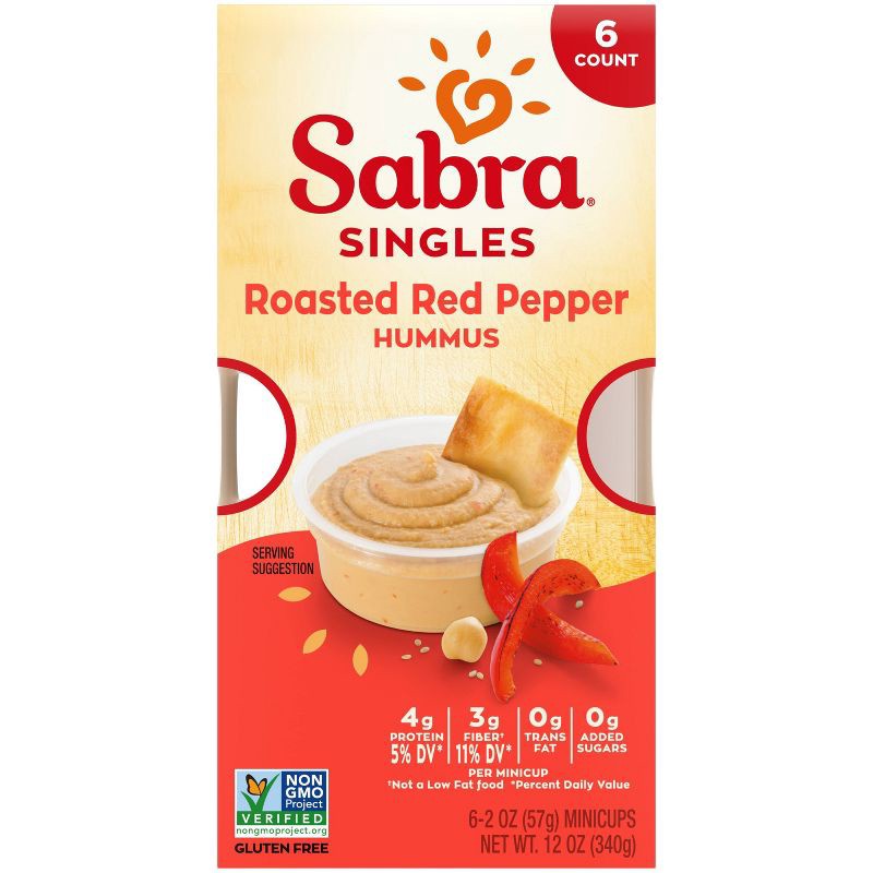 slide 1 of 6, Sabra Roasted Red Pepper Hummus Singles - 12oz/6pk, 6 ct; 12 oz