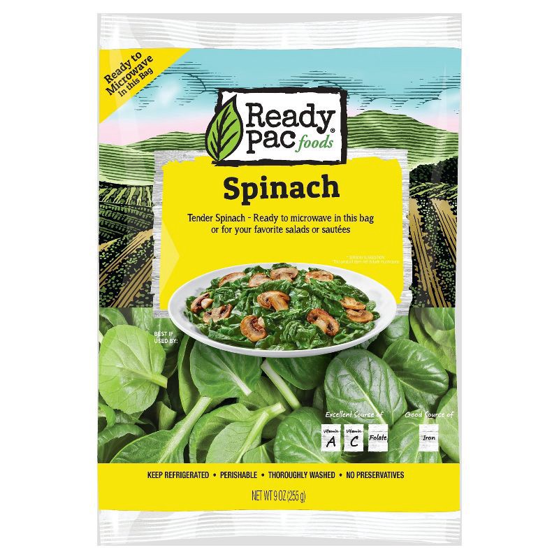 slide 1 of 1, Ready Pac Foods Microwavable Spinach salads - 9oz, 9 oz