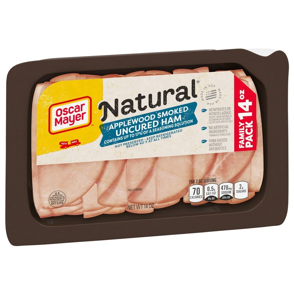 slide 4 of 17, Oscar Mayer Natural Sliced Applewood Smoked Uncured Ham - 14oz, 14 oz