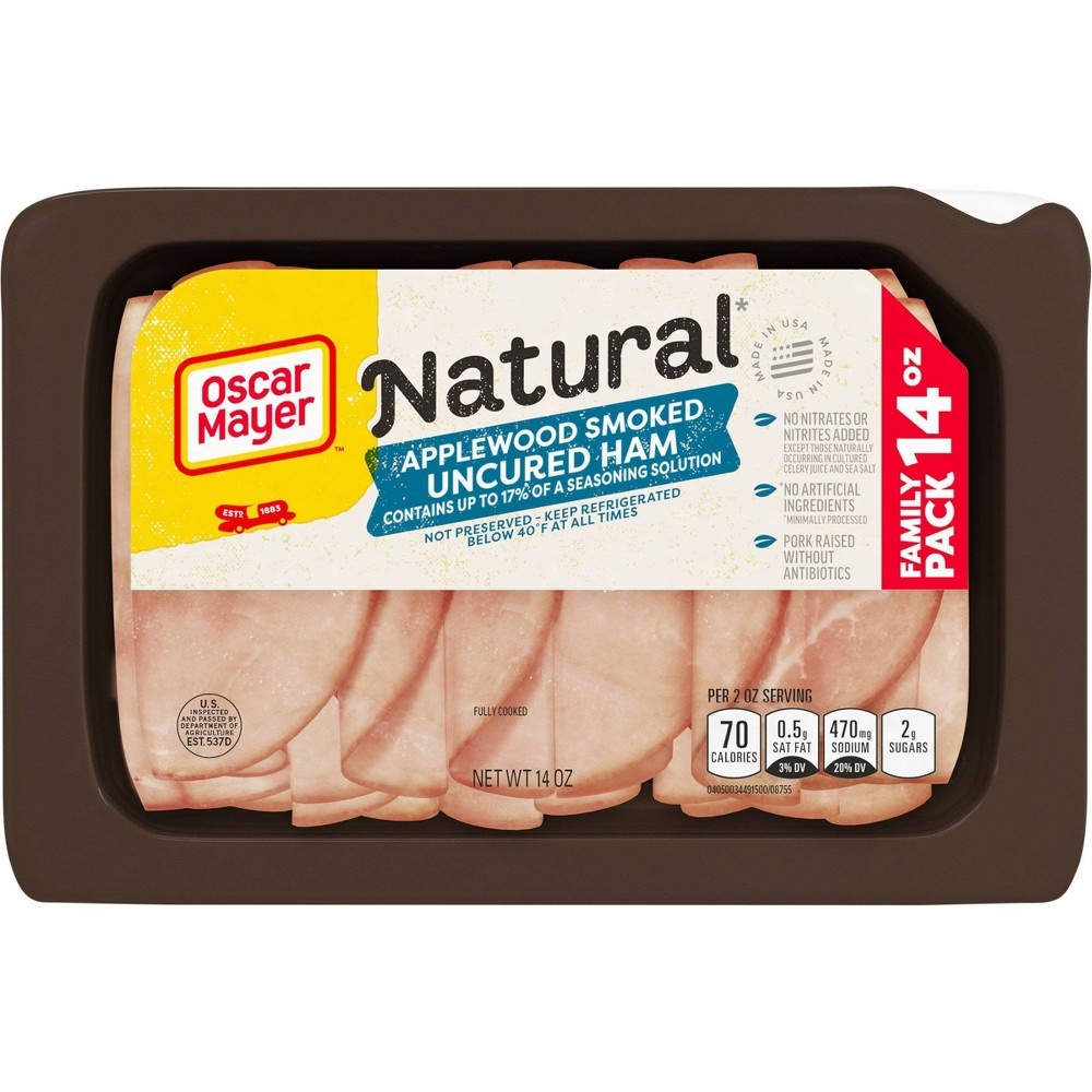 slide 6 of 17, Oscar Mayer Natural Sliced Applewood Smoked Uncured Ham - 14oz, 14 oz