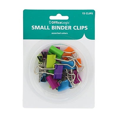 slide 1 of 1, Office Logic Small Binder Clips - Assorted Colors, 15 ct