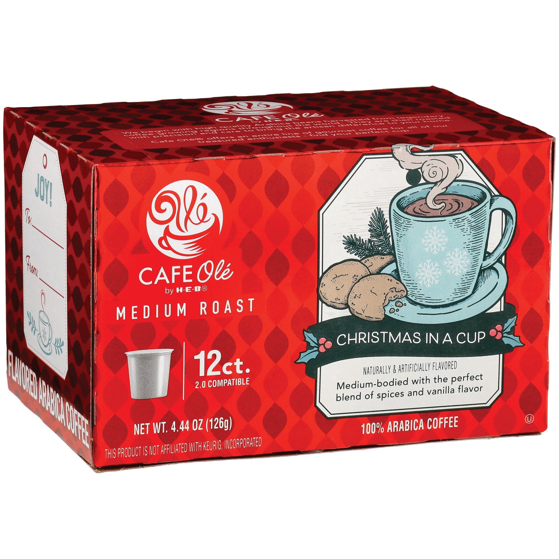 slide 1 of 1, H-E-B Cafe Ole Christmas In a Cup Single Serve Coffee Cups - 12 ct, 12 ct