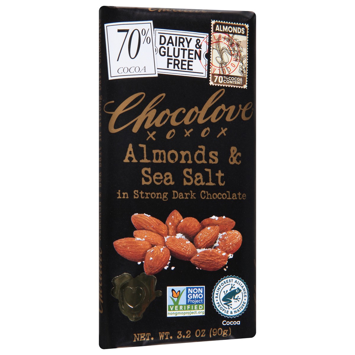 slide 2 of 9, Chocolove Almonds & Sea Salt In Strong Dark Chocolate Bar, 3.2 oz