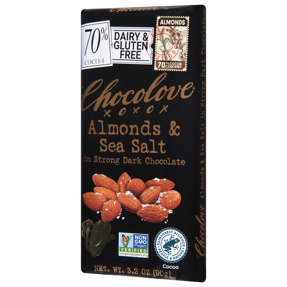 slide 3 of 9, Chocolove Almonds & Sea Salt In Strong Dark Chocolate Bar, 3.2 oz