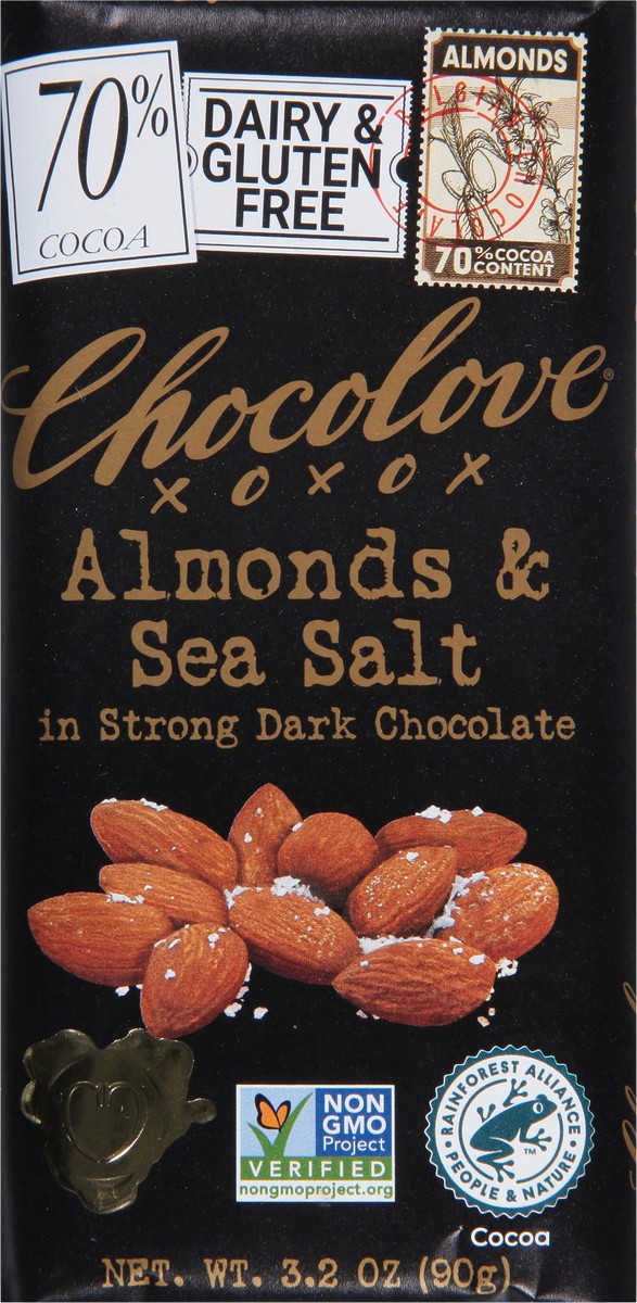 slide 6 of 9, Chocolove Almonds & Sea Salt In Strong Dark Chocolate Bar, 3.2 oz