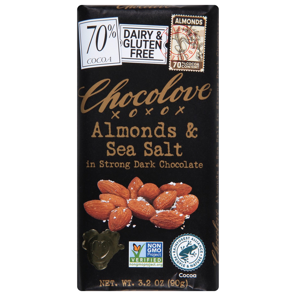 slide 1 of 9, Chocolove Almonds & Sea Salt In Strong Dark Chocolate Bar, 3.2 oz