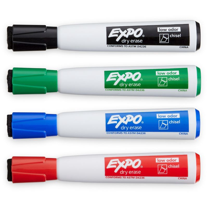 slide 2 of 7, Expo 4pk Dry Erase Markers Magnetic & Eraser Chisel Tip Multicolored, 4 ct