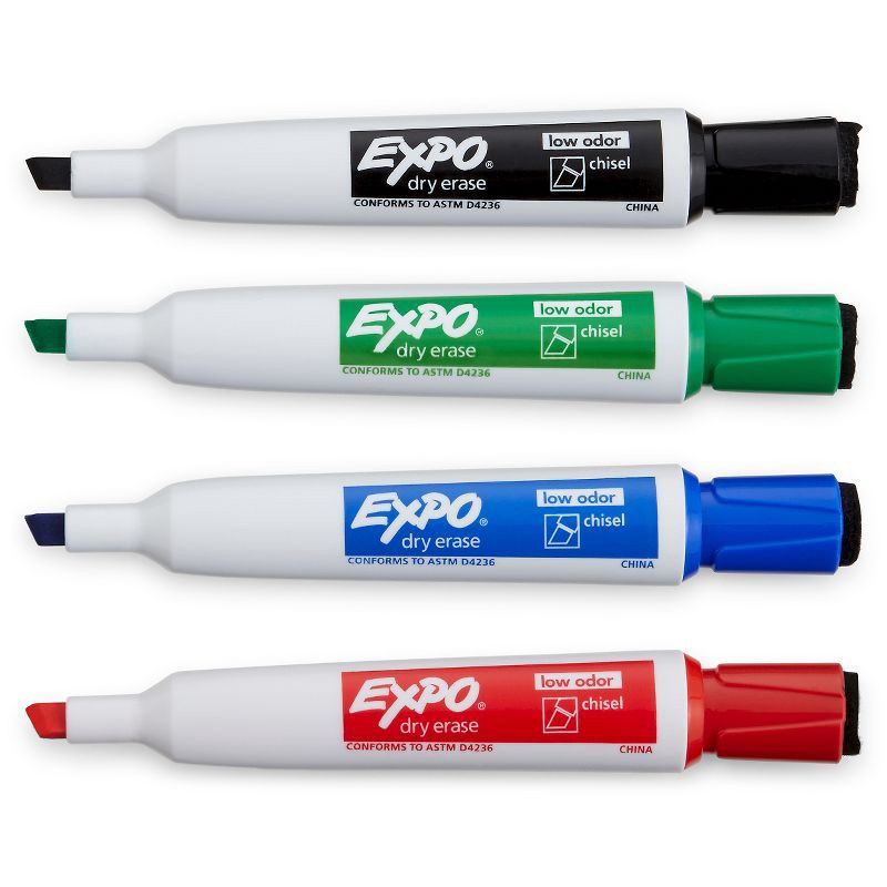 slide 4 of 7, Expo 4pk Dry Erase Markers Magnetic & Eraser Chisel Tip Multicolored, 4 ct