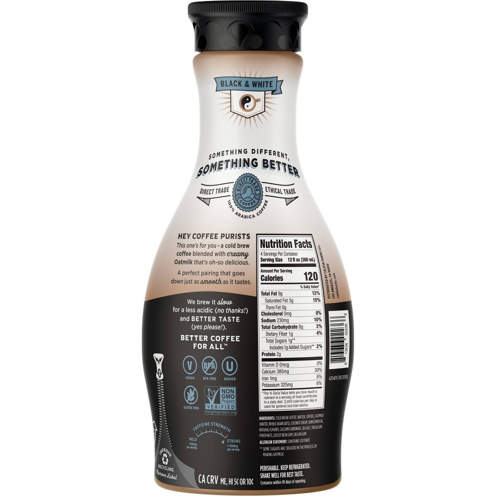 slide 2 of 3, Califia Farms Unsweetened Black & White Cold Brew Coffee with Oat Milk, 48 fl oz