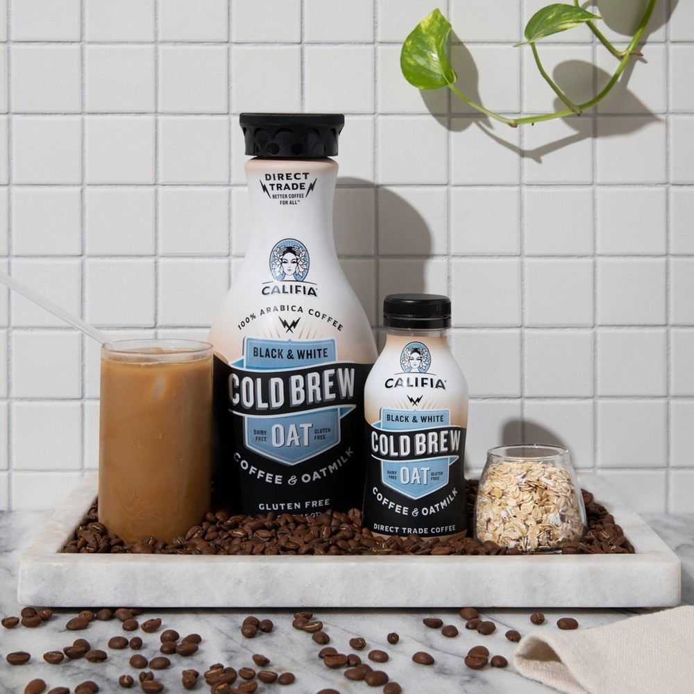 slide 3 of 3, Califia Farms Unsweetened Black & White Cold Brew Coffee with Oat Milk, 48 fl oz