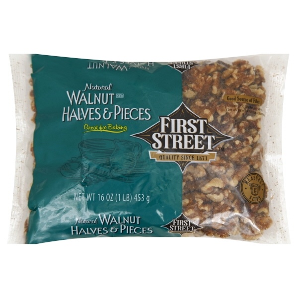 slide 1 of 1, First Street Natural Walnut Halves & Pieces, 1 lb