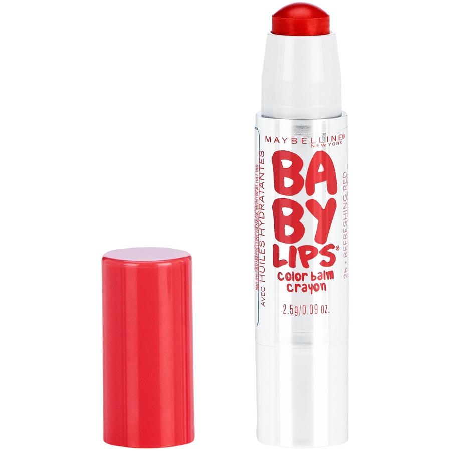 slide 1 of 1, Maybelline Baby Lips Color Balm Crayon 25 Refreshing Red, 0.09 oz