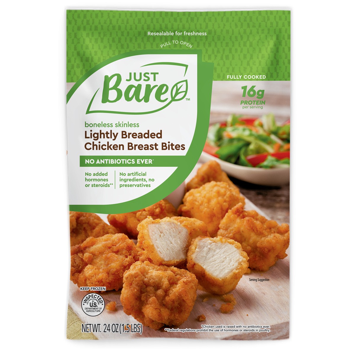 slide 3 of 4, Just BARE Lightly Breaded Chicken Breast Bites, 1.5 lb