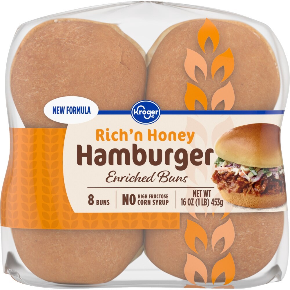 slide 1 of 1, Rich N Honey Enriched Hamburger Buns, 8 ct