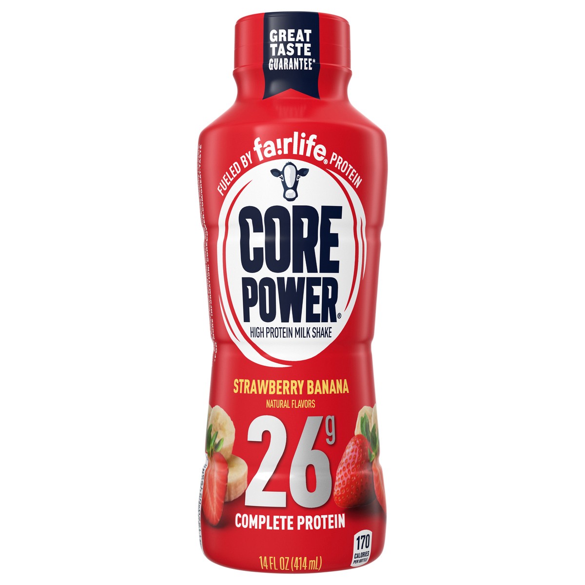 slide 1 of 2, Core Power Protein Shake, Strawberry Banana, 26g Bottle, 14oz, 14 fl oz