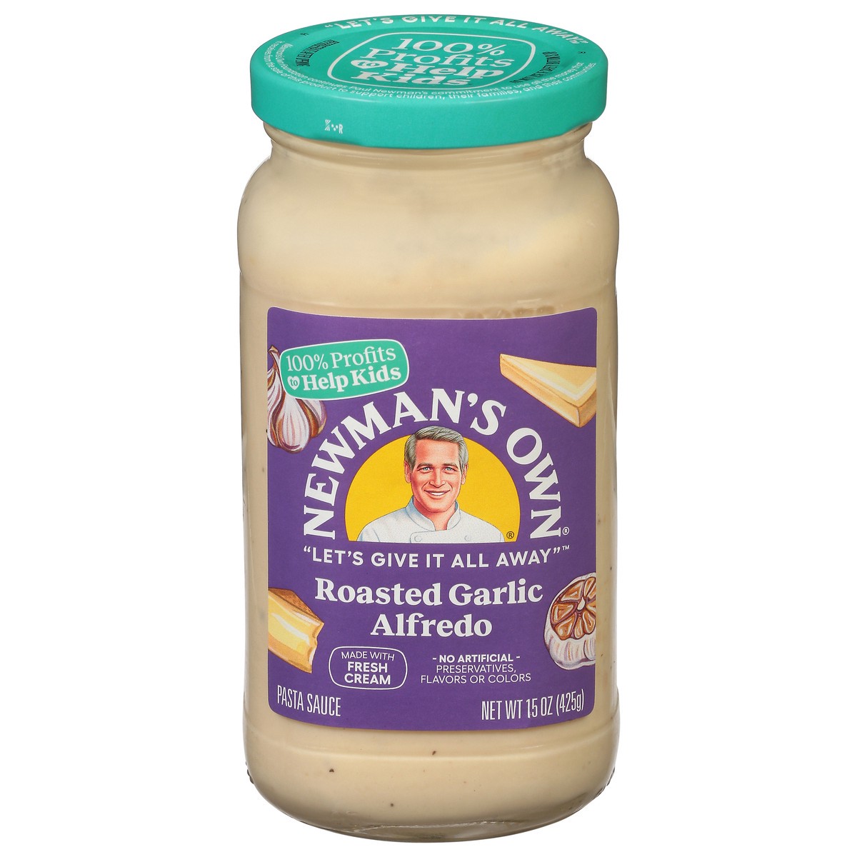 slide 1 of 12, Newman's Own Roasted Garlic Alfredo Pasta Sauce 15 oz, 15 oz