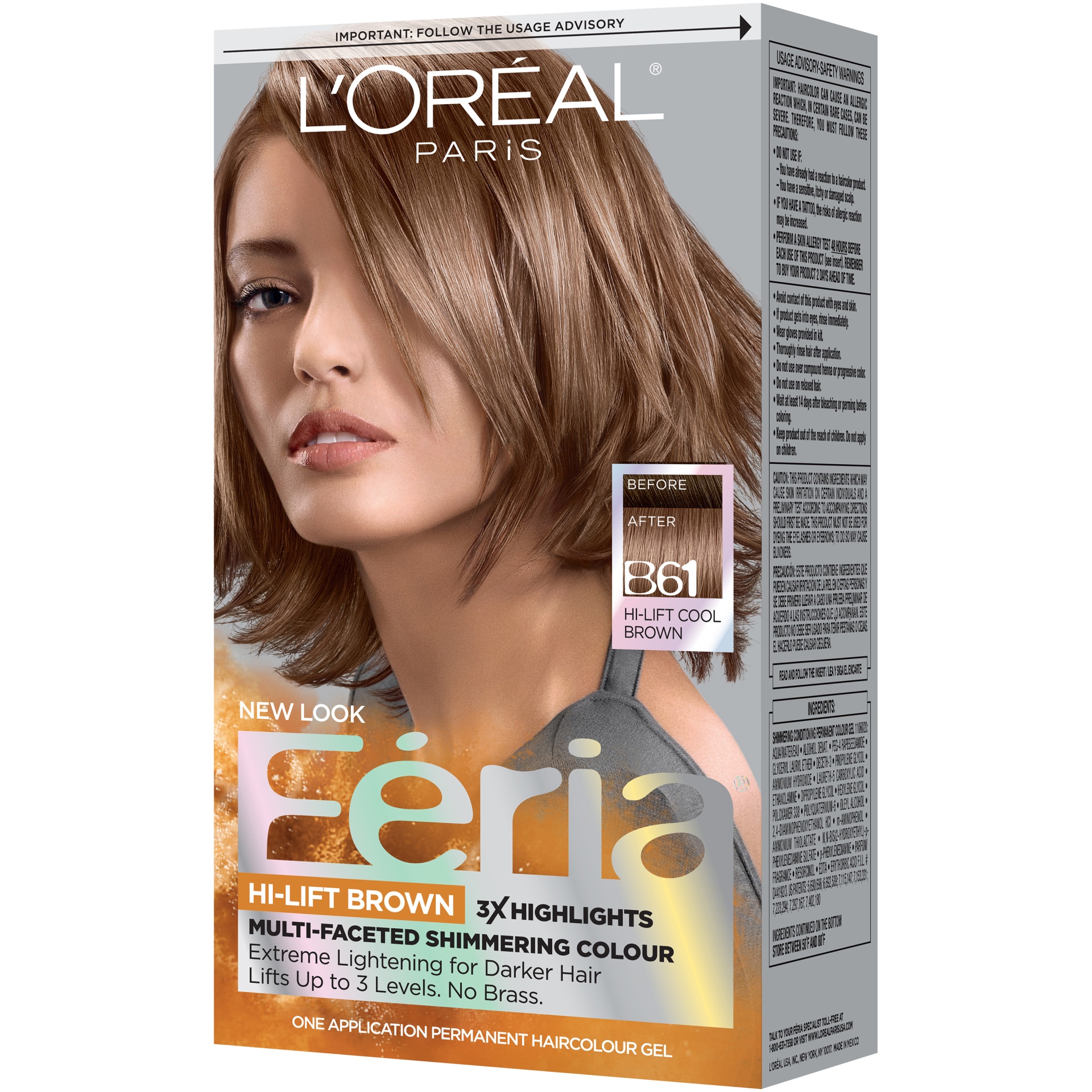 slide 4 of 8, L'Oréal Feria Multi-Faceted Shimmering Color - B61 Hi-Lift Cool Brown, 1 kit