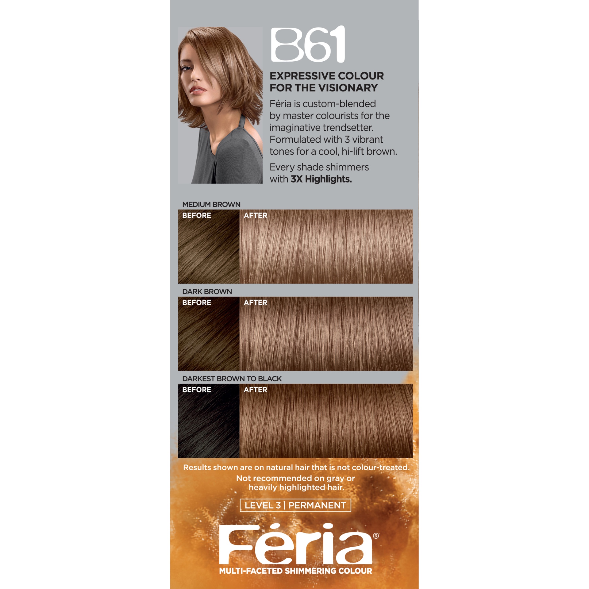slide 5 of 8, L'Oréal Feria Multi-Faceted Shimmering Color - B61 Hi-Lift Cool Brown, 1 kit
