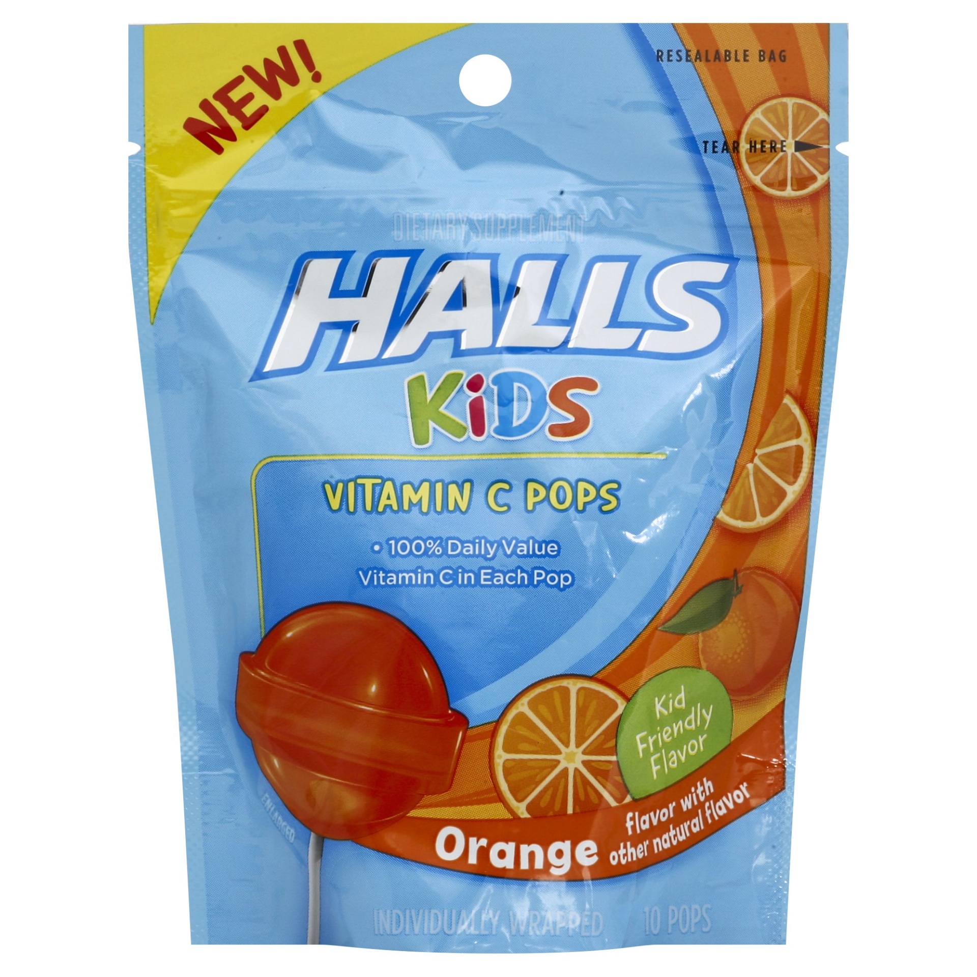 slide 1 of 5, Halls Kids Orange Vitamin C Pops Dietary Supplement, 10 ct