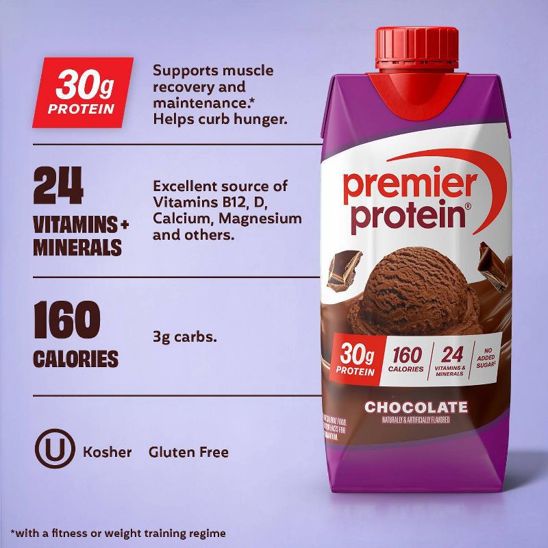 slide 2 of 9, Premier Protein Nutritional Shake Chocolate Non-Caffeinated - 11 fl oz/4pk, 4 ct; 11 fl oz
