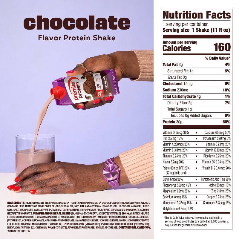 slide 6 of 9, Premier Protein Nutritional Shake Chocolate Non-Caffeinated - 11 fl oz/4pk, 4 ct; 11 fl oz