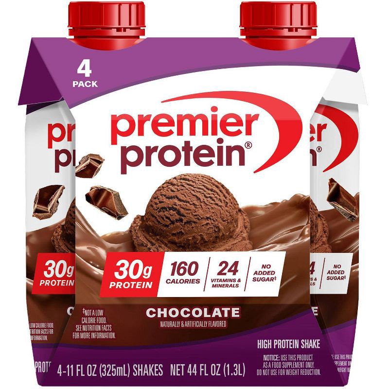 slide 1 of 9, Premier Protein Nutritional Shake Chocolate Non-Caffeinated - 11 fl oz/4pk, 4 ct; 11 fl oz