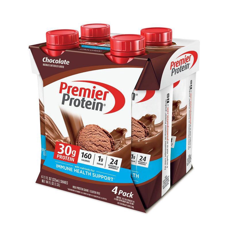 slide 1 of 6, Premier Protein Nutritional Shake - Chocolate - 11 fl oz/4pk, 4 ct; 11 fl oz