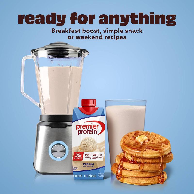 slide 4 of 9, Premier Protein Nutritional Shake Vanilla Non-Caffeinated Whey Protein - 11 fl oz/4pk, 4 ct; 11 fl oz