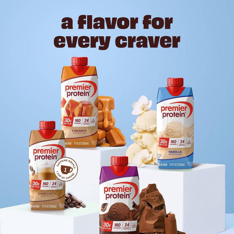 slide 2 of 9, Premier Protein Nutritional Shake Vanilla Non-Caffeinated Whey Protein - 11 fl oz/4pk, 4 ct; 11 fl oz