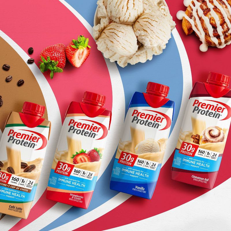 slide 5 of 6, Premier Protein Nutritional Shake Strawberries & Cream Non-Caffeinated Whey Protein - 11 fl oz/4pk, 4 ct; 11 fl oz