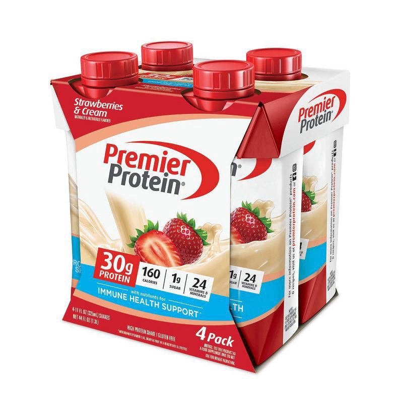 slide 1 of 6, Premier Protein Nutritional Shake - Strawberries & Cream - 11 fl oz/4pk, 4 ct; 11 fl oz