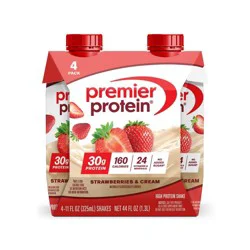 Premier Protein Nutritional Shake Strawberries & Cream Non-Caffeinated Whey Protein - 11 fl oz/4pk