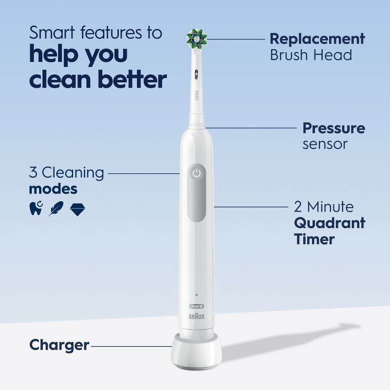 slide 6 of 10, Oral-B Pro 1000 Electric Power Rechargeable Battery Toothbrush - White, 1 ct