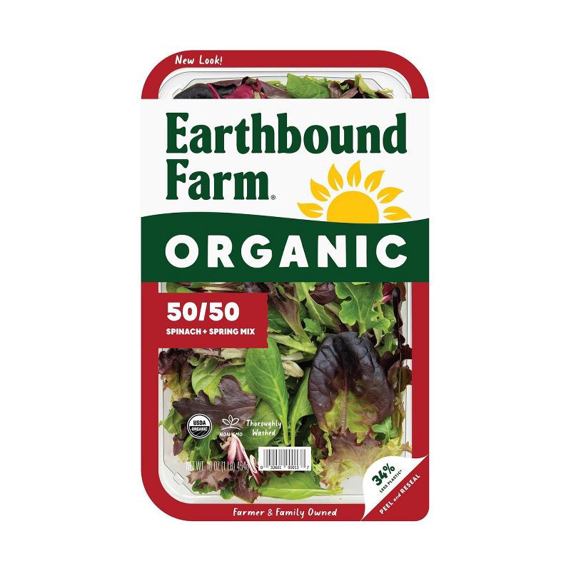 slide 1 of 3, Earthbound Farms Fresh Organic 50/50 Spinach + Spring Mix Lettuces - 16oz, 16 oz