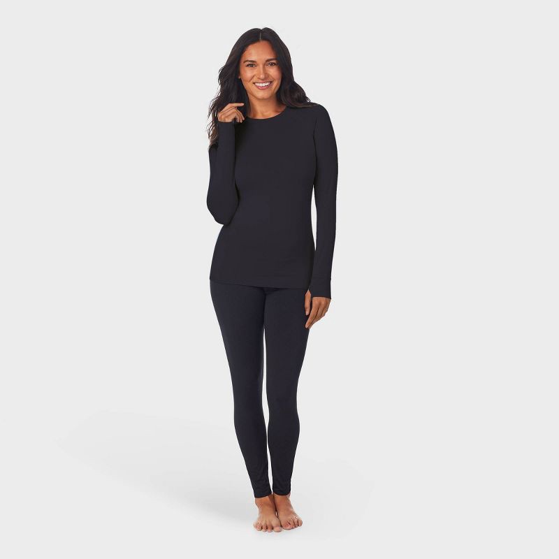 slide 2 of 8, Warm Essentials by Cuddl Duds Women's Active Thermal Crewneck Top - Black L, 1 ct