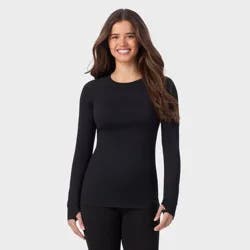 Warm Essentials by Cuddl Duds Women's Active Thermal Crewneck Top - Black L
