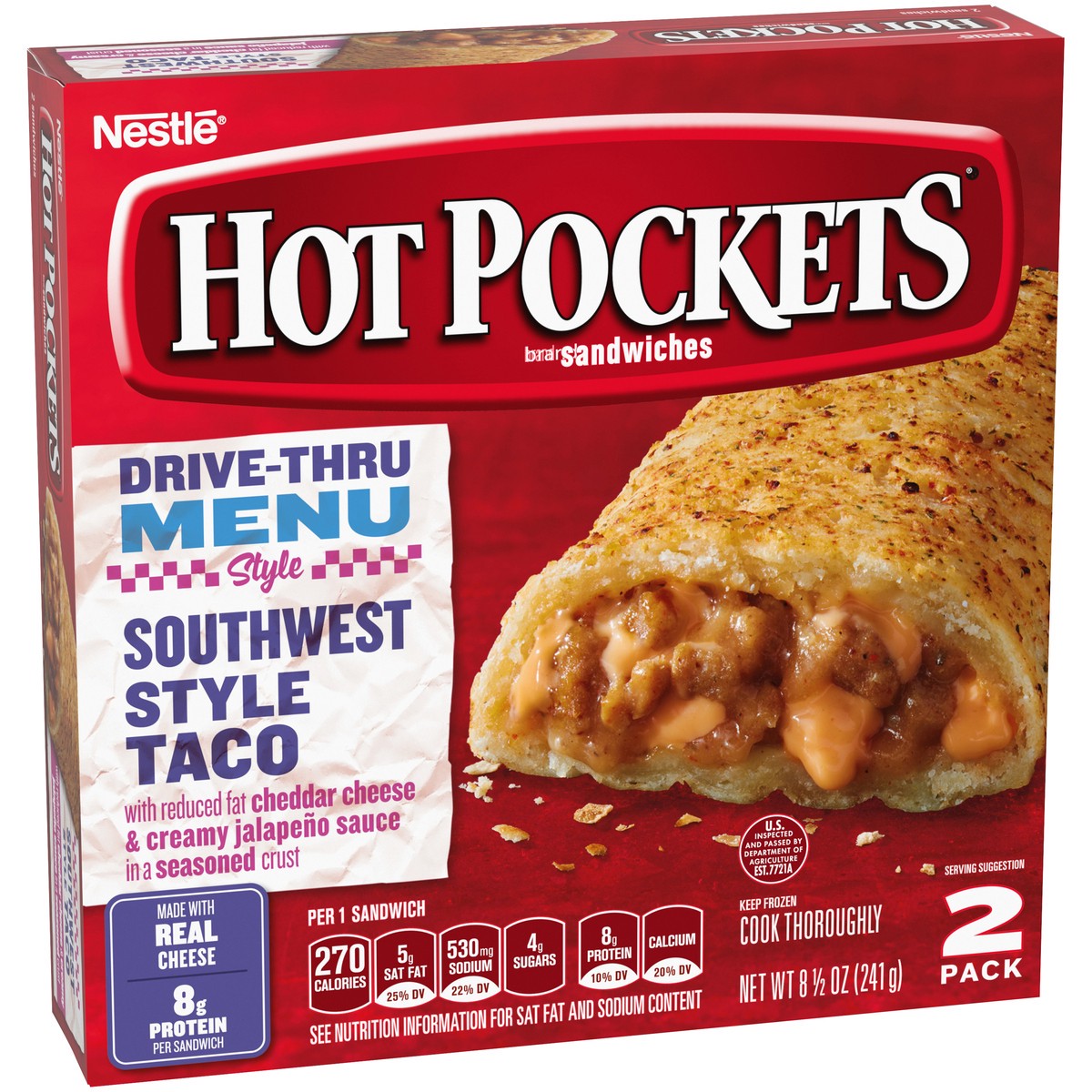 slide 2 of 13, Hot Pockets Frozen Snacks Southwest Style Taco Seasoned Crust Frozen Sandwiches, 8.5 oz