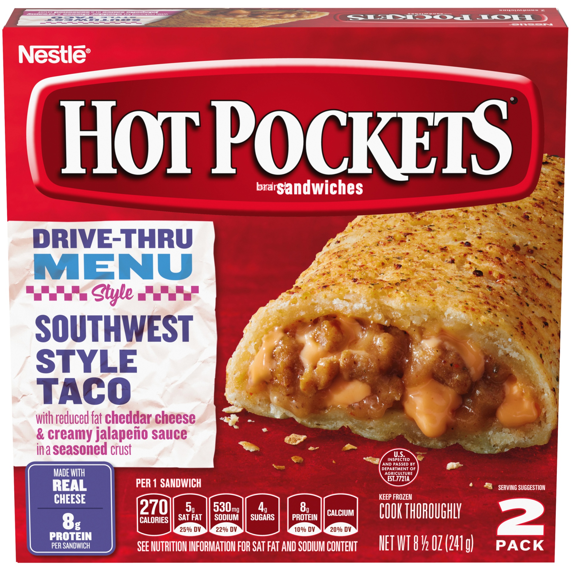slide 2 of 2, Hot Pockets Southwest Style Taco Seasoned Crust Frozen Snacks, 2 ct; 9 oz