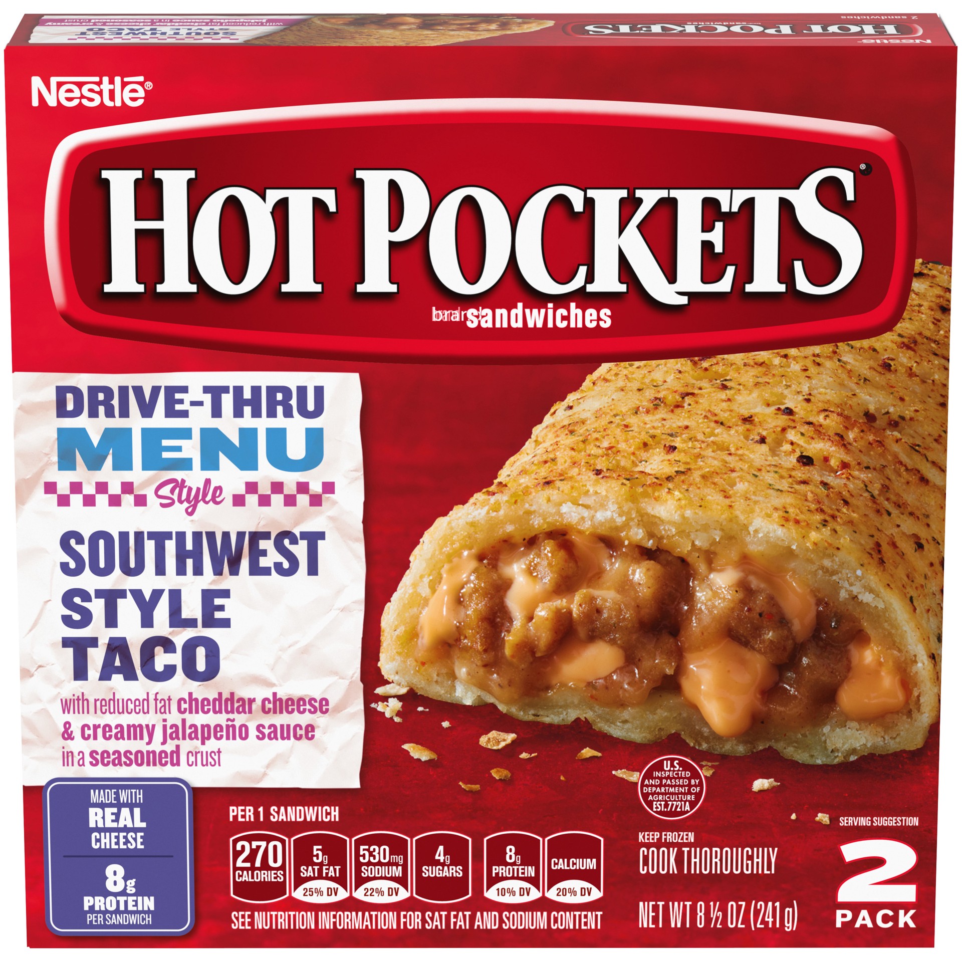 slide 1 of 13, Hot Pockets Frozen Snacks Southwest Style Taco Seasoned Crust Frozen Sandwiches, 8.5 oz
