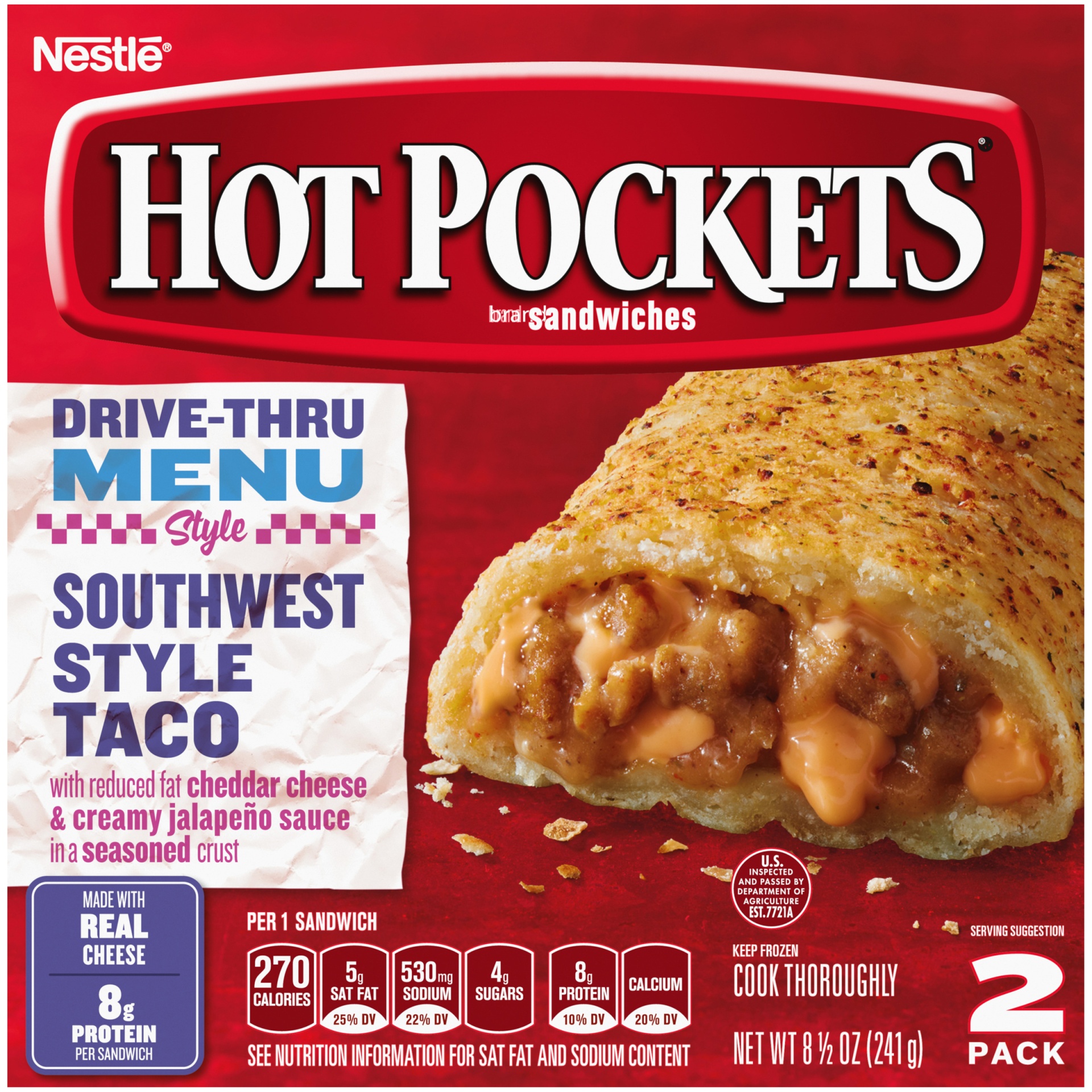 slide 1 of 2, Hot Pockets Southwest Style Taco Seasoned Crust Frozen Snacks, 2 ct; 9 oz