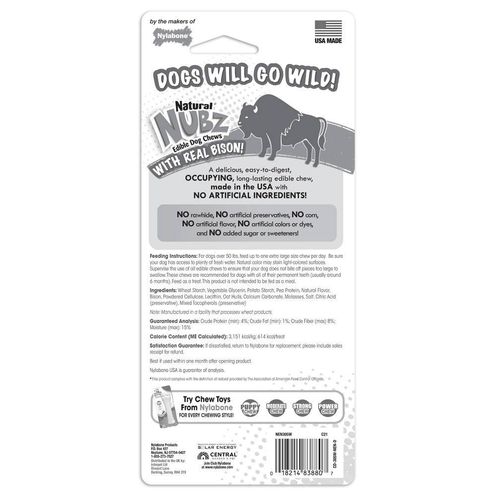 slide 2 of 4, Nylabone Natural Extra Large Nubz with Wild Bison Flavored Chewy Dental Chew Dog Treats, 1 ct