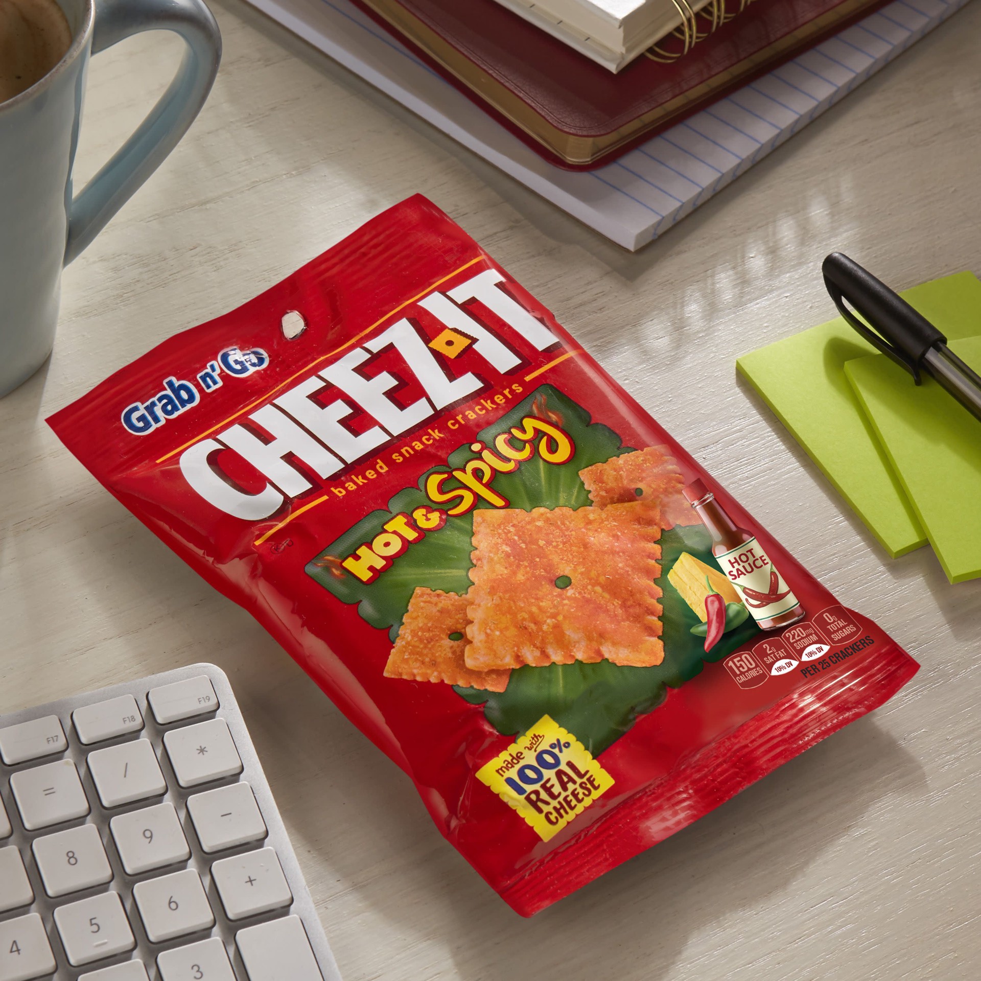 slide 2 of 5, Cheez-It Cheese Crackers, Baked Snack Crackers, Office and Kids Snacks, Hot and Spicy, 3oz Bag, 1 Bag, 3 oz