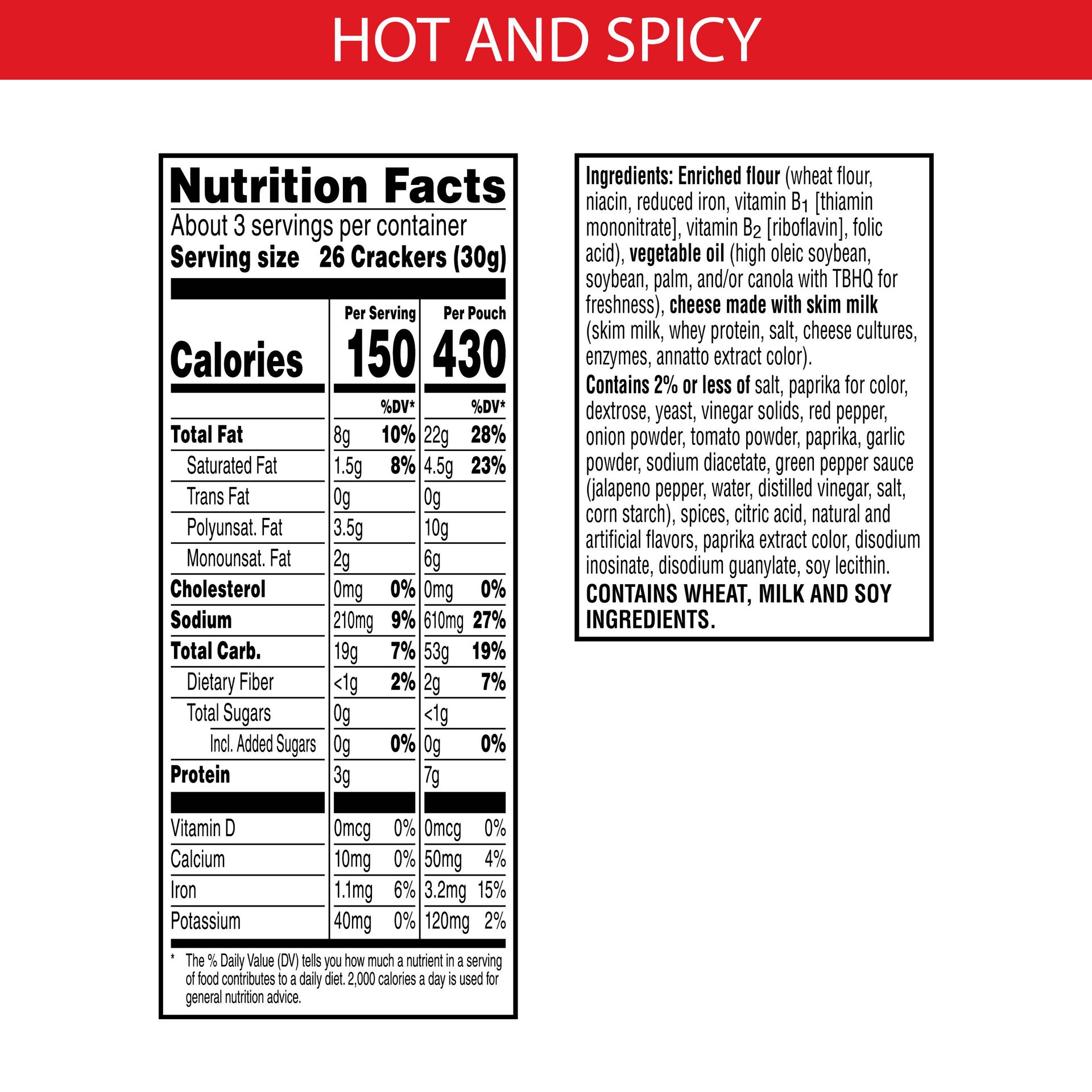 slide 5 of 5, Cheez-It Cheese Crackers, Baked Snack Crackers, Office and Kids Snacks, Hot and Spicy, 3oz Bag, 1 Bag, 3 oz