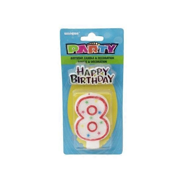 slide 1 of 1, Unique Industries Glitter Number Birthday Candle & Happy Birthday Cake Topper, 1 ct