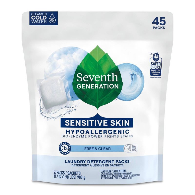 slide 2 of 10, Seventh Generation Laundry Detergent Packs Free & Clear - 45ct/31.7oz, 45 ct, 31.7 oz